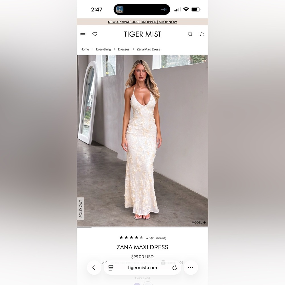 Tiger Mist Ivory Backless Zana Maxi Dress
